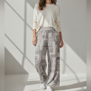 Wide Leg Elastic Waist Geometric Print Palazzo Pants W/Pockets XL